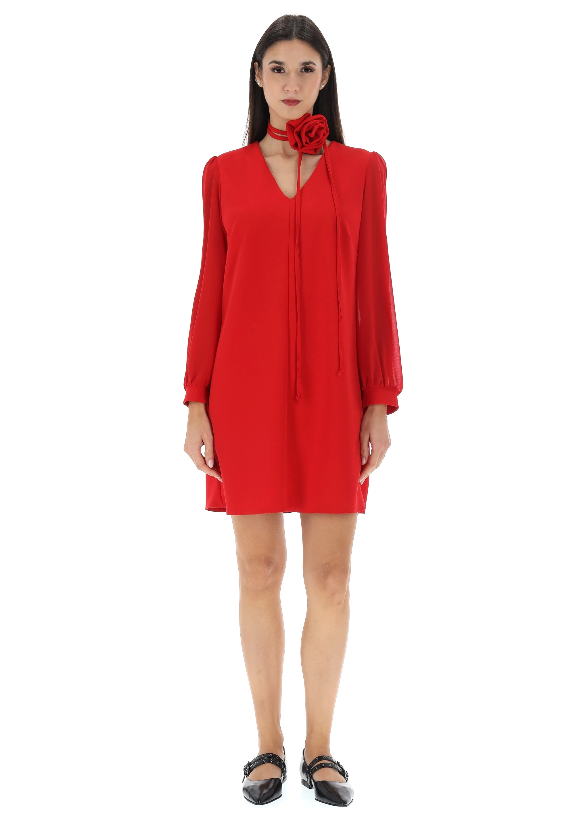 Vestito in crepe svasato con fiore abbinato RInascimento